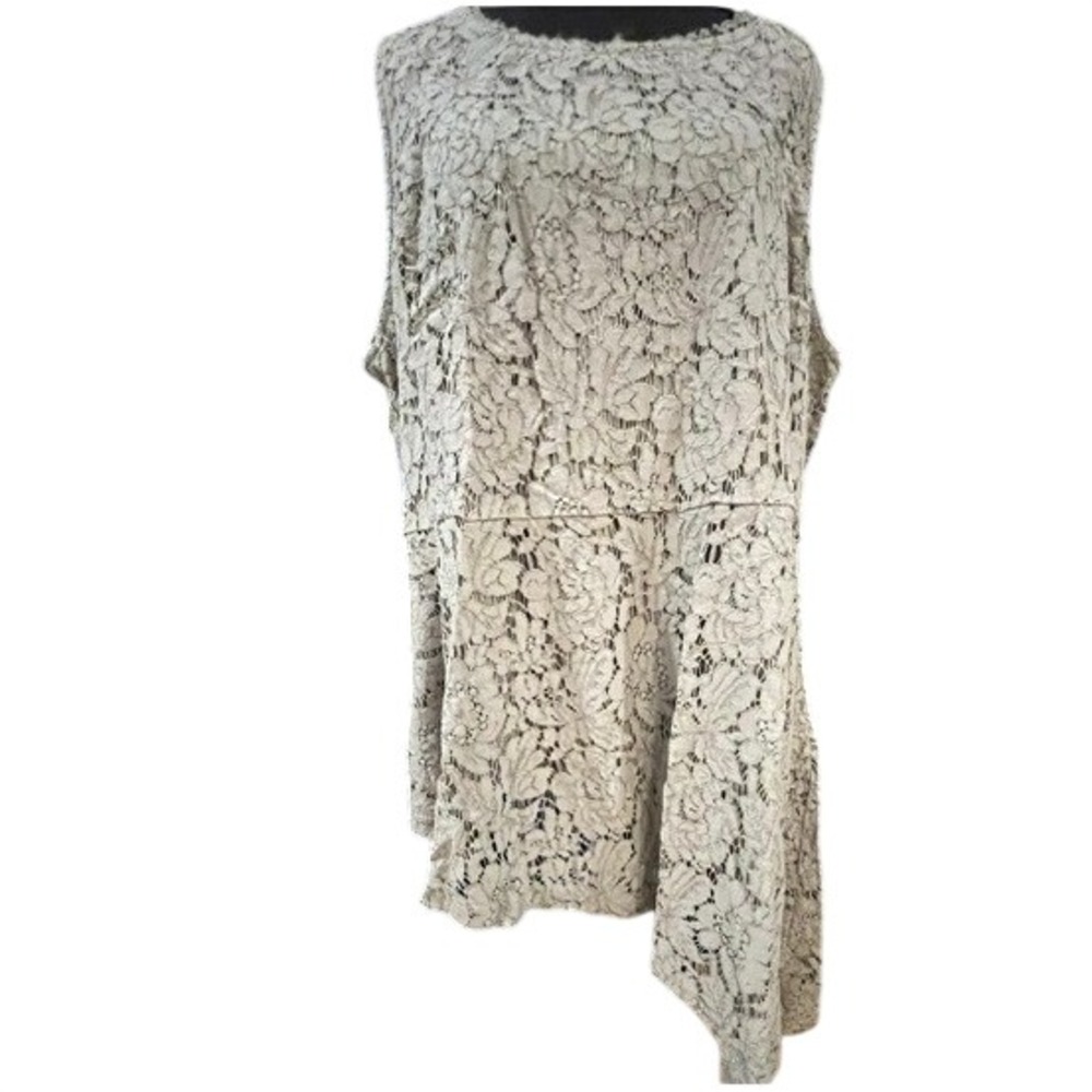 Isaac Mizrahi Live! Lace Asymmetrical Top Womens 2X Olive Green Sleeveless